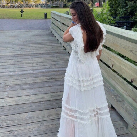 Free People wedding dress boho maxi crochet embroidered BHLDN Anthropologie - Picture 13 of 13